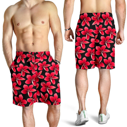 Red Plumeria Pattern Print Design PM025 Mens Shorts