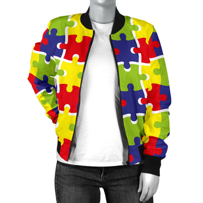 Autism Awareness Pattern Print Design 03 Women's Bomber Jacket