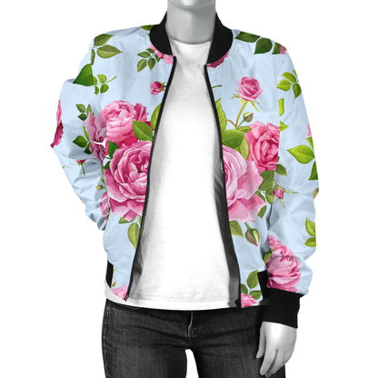 Rose Pink Pattern Print Design RO08 Women Bomber Jacket