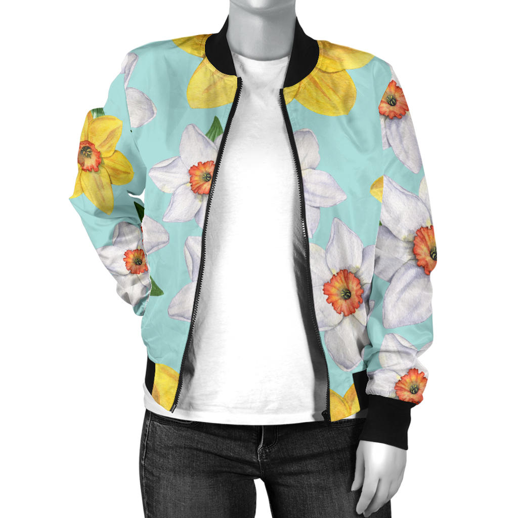 Daffodils Pattern Print Design DF07 Women Bomber Jacket