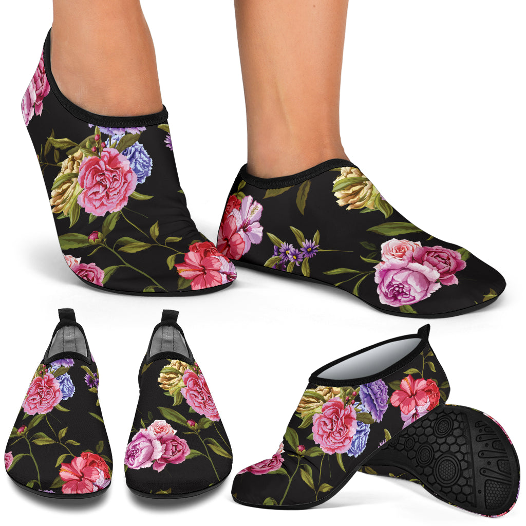 Carnations Pattern Print Design CN05 Aqua Water Shoes