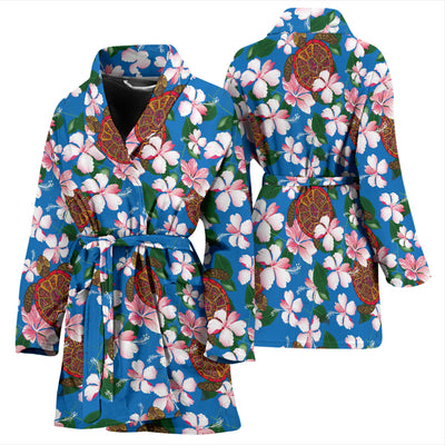 Sea Turtle Pink Hibiscus Hawaiian Print Women Bathrobe