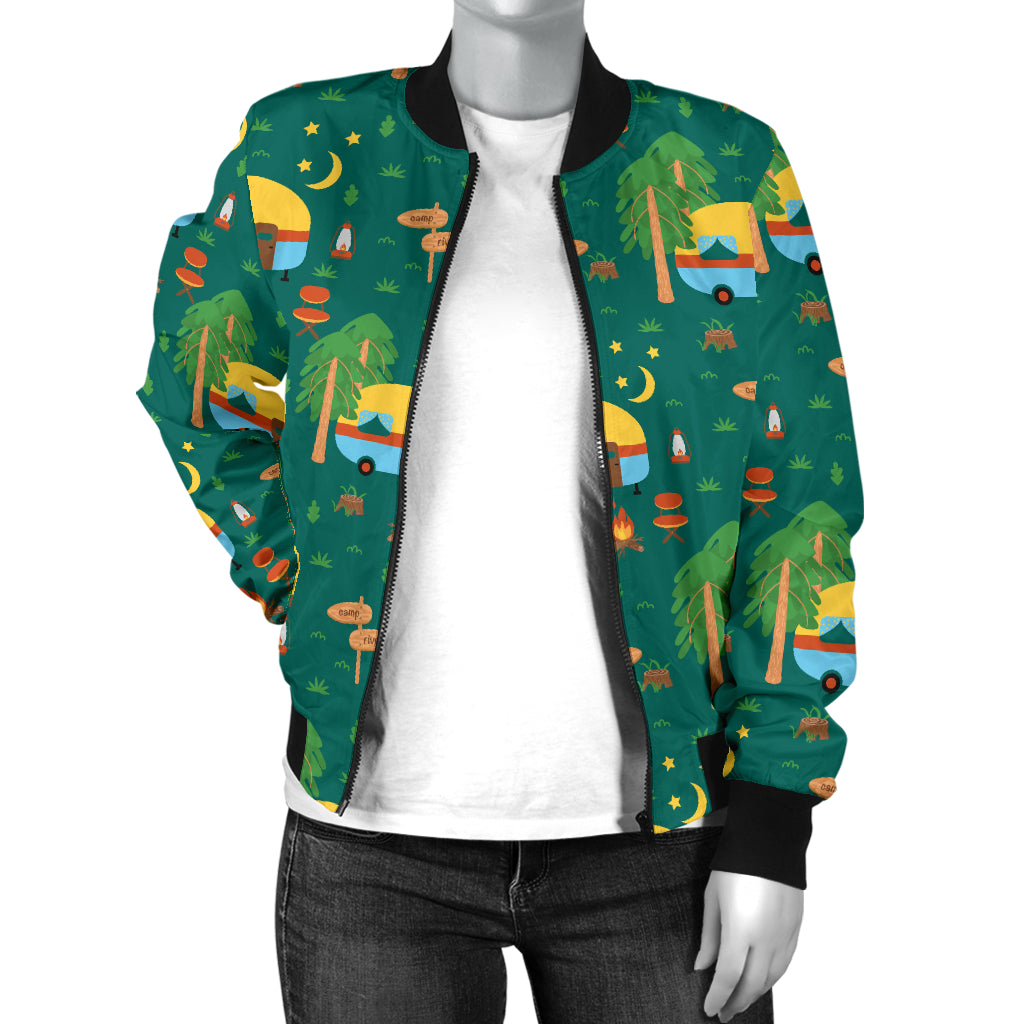 Camping Camper Pattern Print Design 06 Women's Bomber Jacket