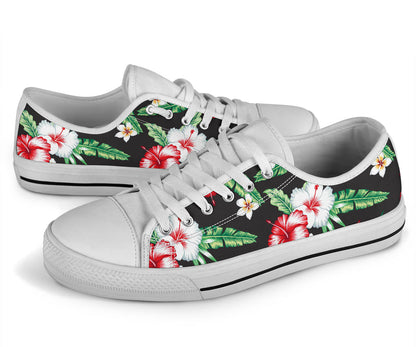 Hawaiian flower tropical leaves White Bottom Low Top Shoes