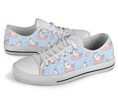 Donut Unicorn Pattern Print Design DN014 White Bottom Low Top Shoes