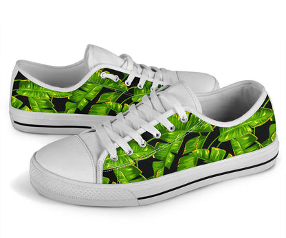 Banana Leaf Pattern Print Design BL06 White Bottom Low Top Shoes