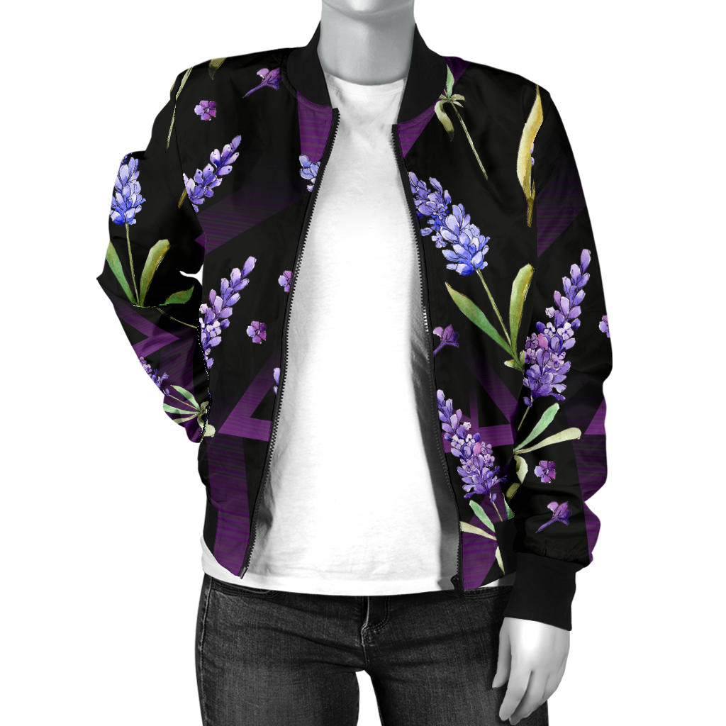 Lavender Pattern Print Design LV07 Women Bomber Jacket