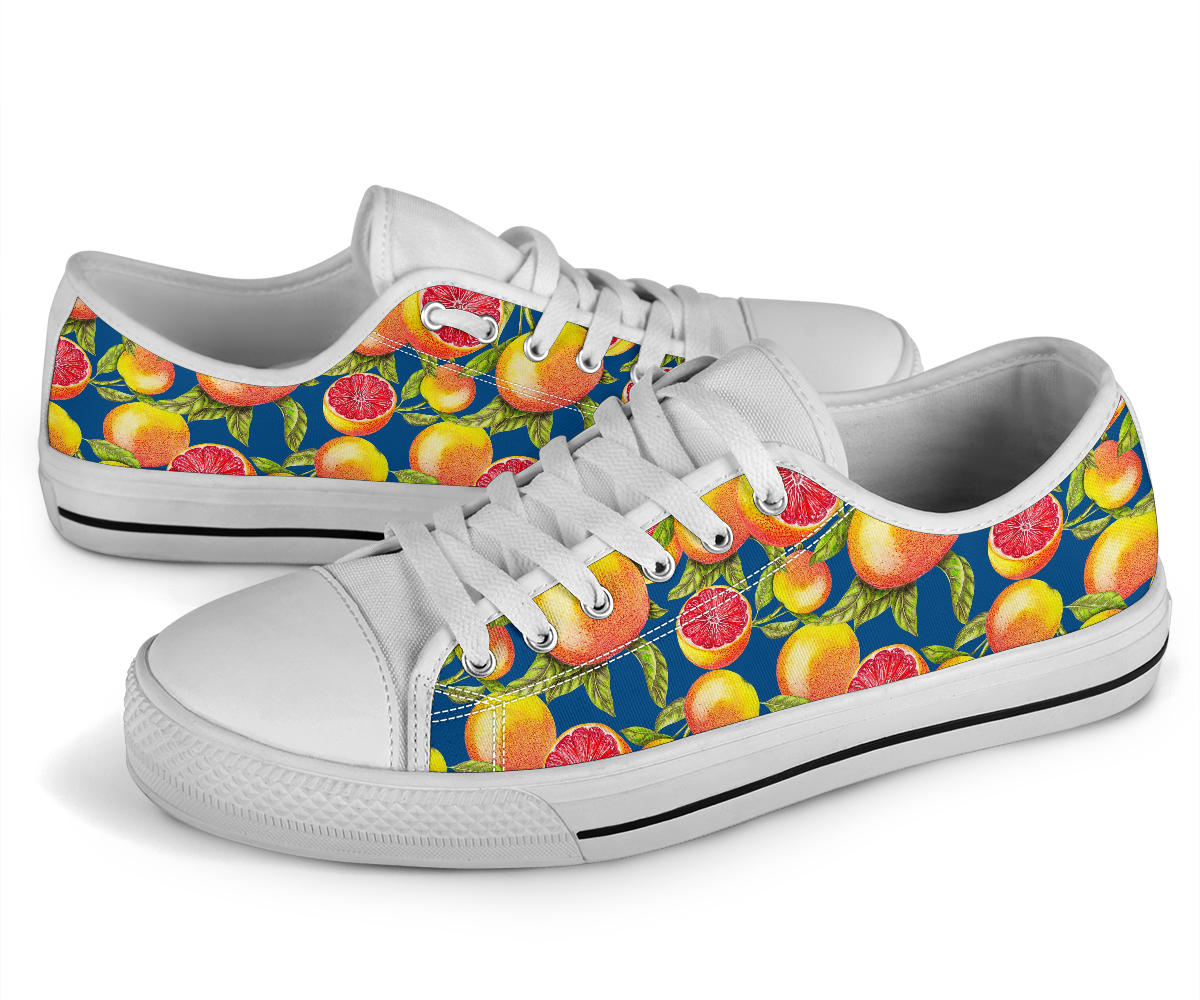 Grapefruit Pattern Print Design GF04 White Bottom Low Top Shoes