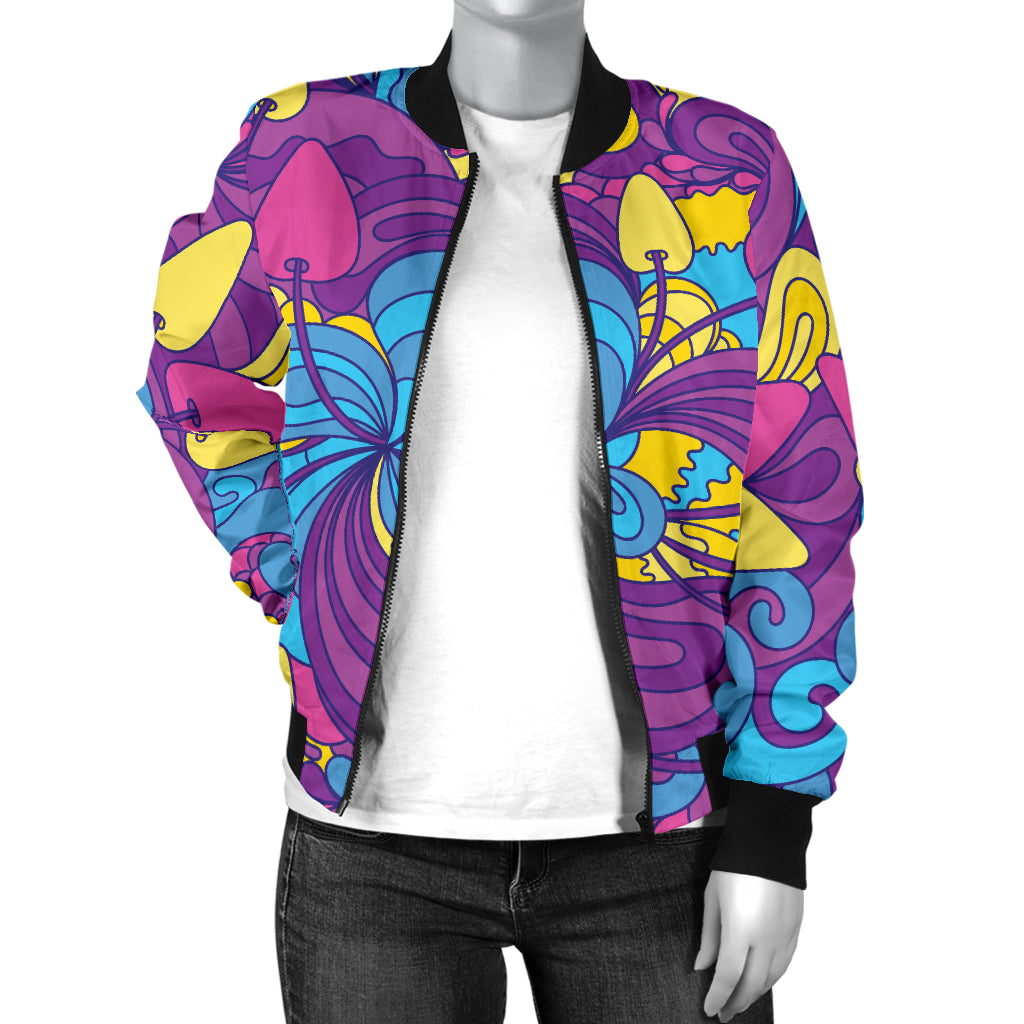 Psychedelic Mushroom Pattern Print Design A03 Women's Bomber Jacket
