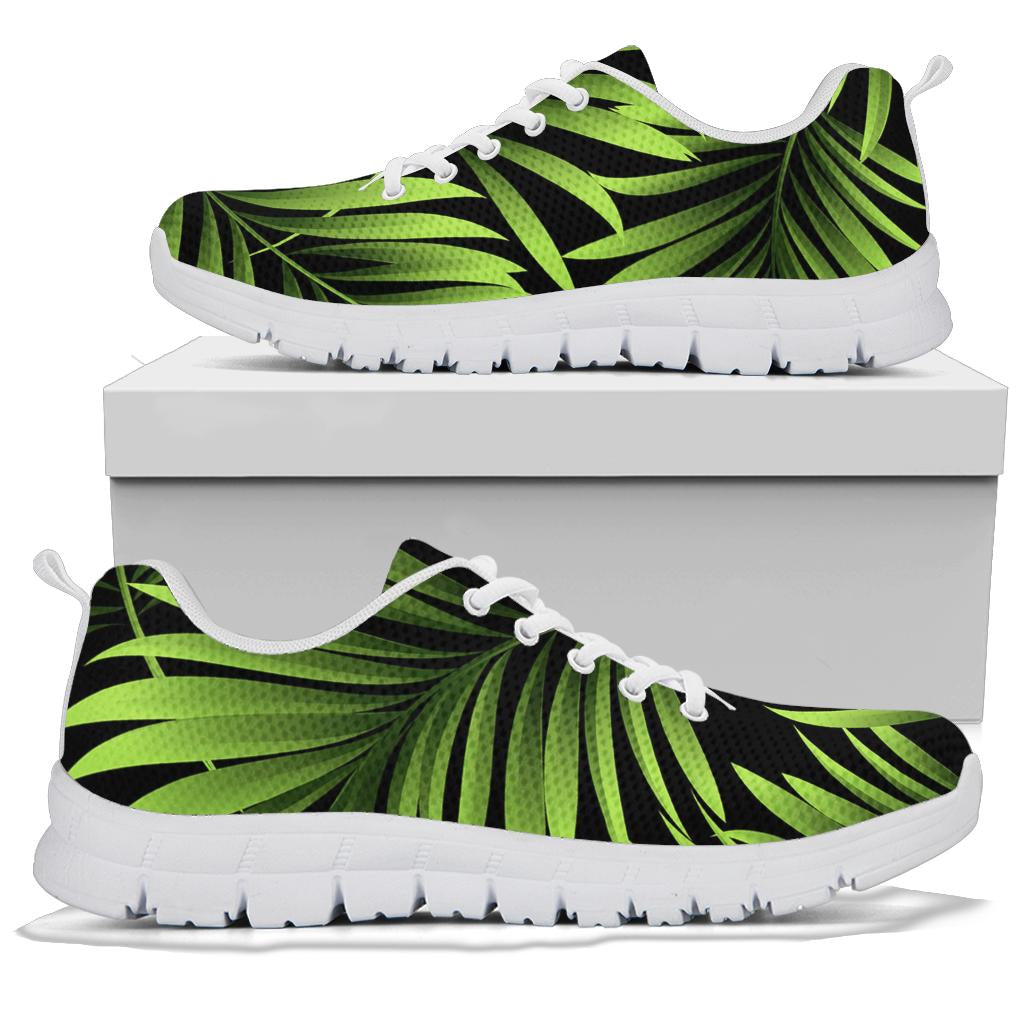Green Neon Tropical Palm Leaves Sneakers White Bottom Shoes