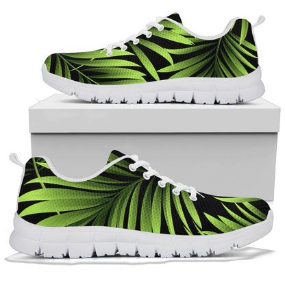 Green Neon Tropical Palm Leaves Sneakers White Bottom Shoes