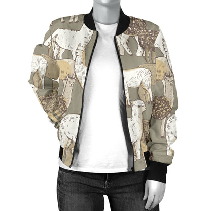 Alpaca Pattern Print Design 01 Women's Bomber Jacket