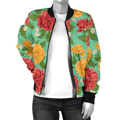 Dahlia Pattern Print Design DH011 Women Bomber Jacket
