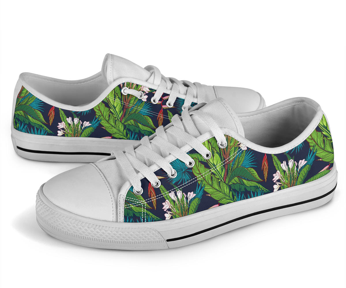 Rainforest Pattern Print Design RF01 White Bottom Low Top Shoes