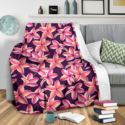 Purple Plumeria Pattern Print Design PM010 Fleece Blanket