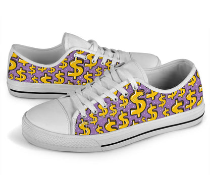 Dollar Pattern Print Design DO01 White Bottom Low Top Shoes