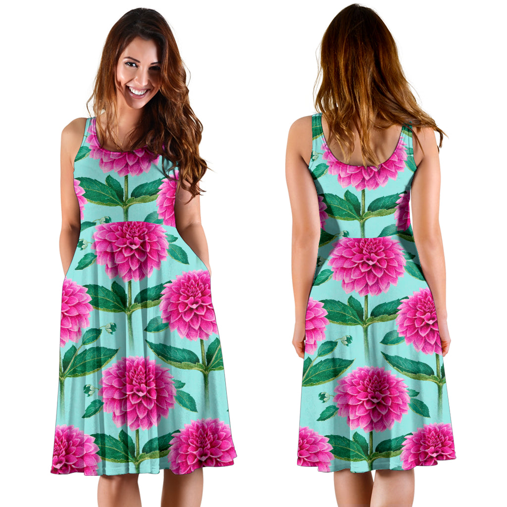Dahlia Pattern Print Design DH08 Midi Dress