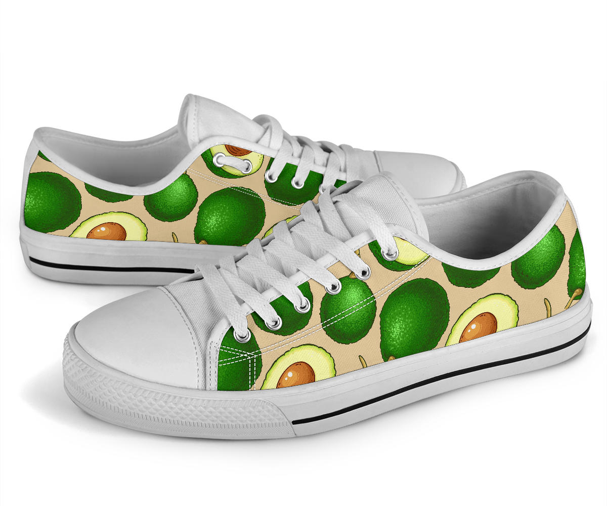 Avocado Pattern Print Design AC010 White Bottom Low Top Shoes