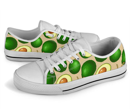 Avocado Pattern Print Design AC010 White Bottom Low Top Shoes