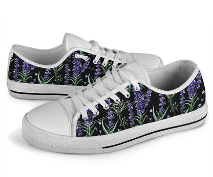 Lavender Pattern Print Design LV01 White Bottom Low Top Shoes