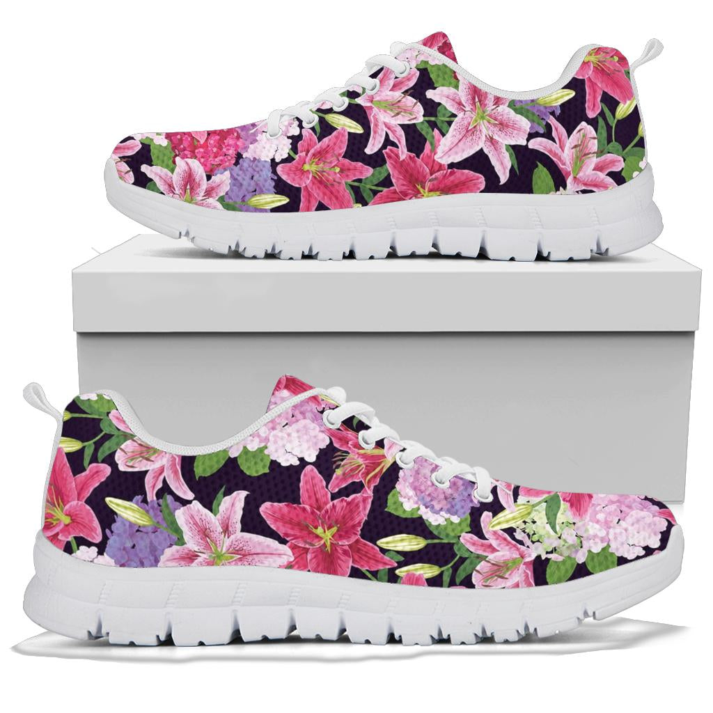 Lily Pattern Print Design LY017 Sneakers White Bottom Shoes