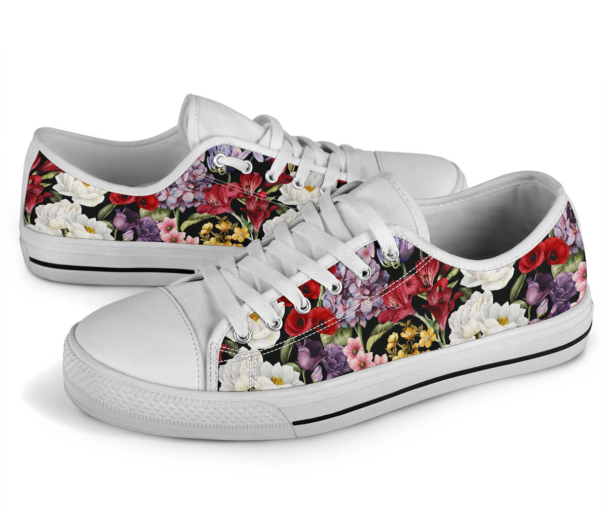 Summer Floral Pattern Print Design SF04 White Bottom Low Top Shoes