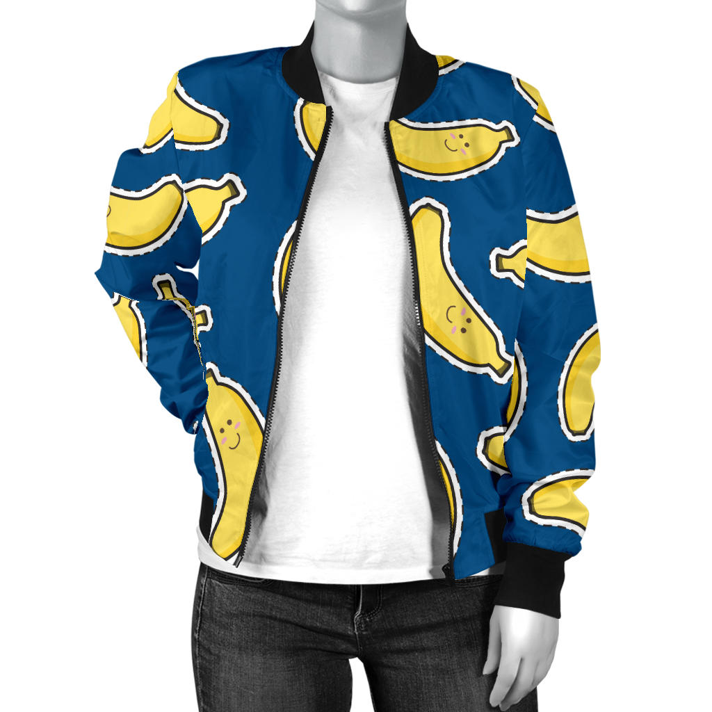 Banana Pattern Print Design BA03 Women Bomber Jacket