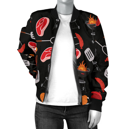 Barbecue Pattern Print Design 04 Women's Bomber Jacket
