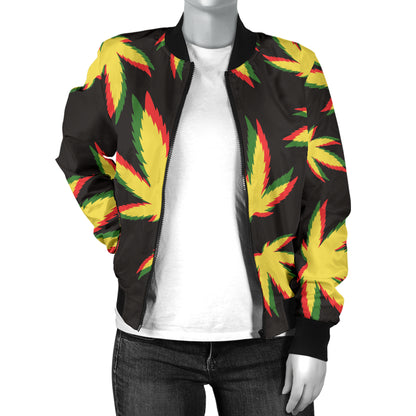 Pot Leaf Pattern Print Design A02 Women's Bomber Jacket