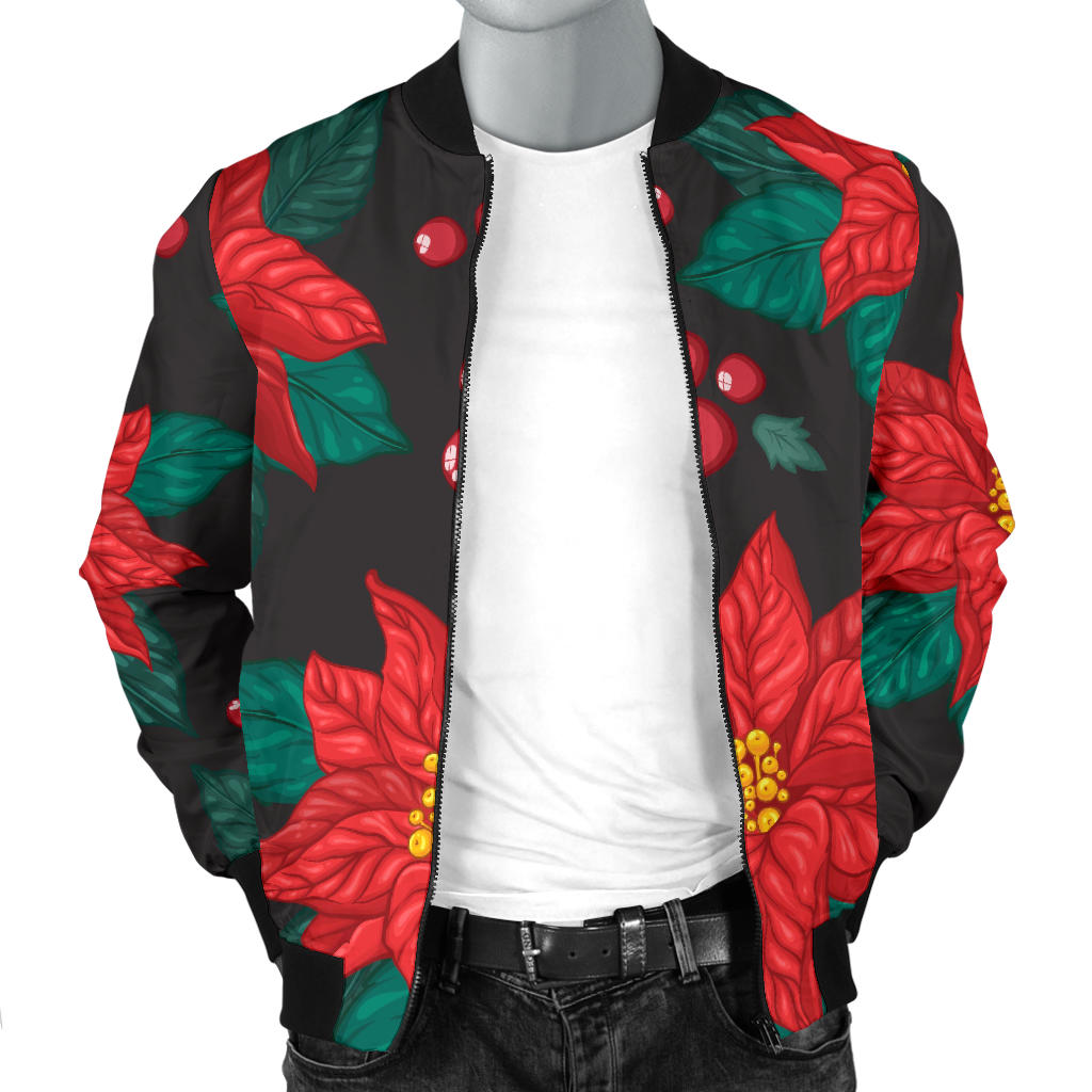Poinsettia Pattern Print Design POT07 Men Bomber Jacket