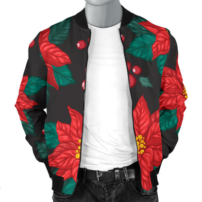 Poinsettia Pattern Print Design POT07 Men Bomber Jacket