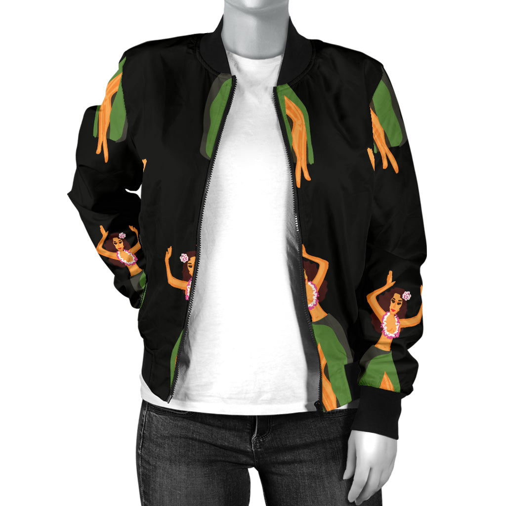 Hula Dancers Girl Pattern Print Design 01 Women's Bomber Jacket
