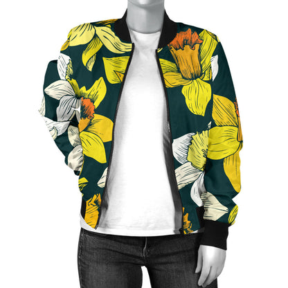 Daffodils Pattern Print Design DF02 Women Bomber Jacket