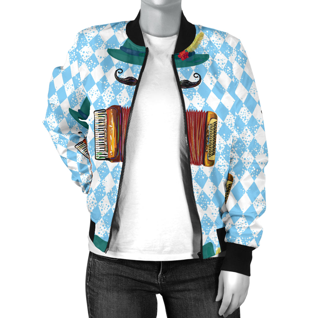 Accordion Mustache Pattern Print Design 01 Women's Bomber Jacket