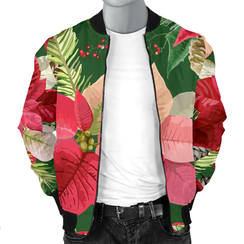 Poinsettia Pattern Print Design POT03 Men Bomber Jacket