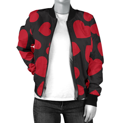 Heart Red Pattern Print Design HE01 Women Bomber Jacket