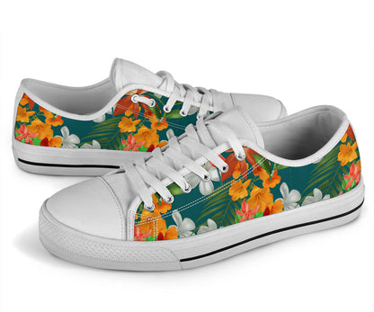 Amaryllis Pattern Print Design AL06 White Bottom Low Top Shoes