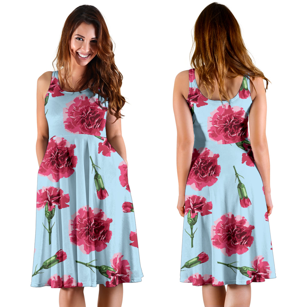 Carnations Pattern Print Design CN01 Midi Dress