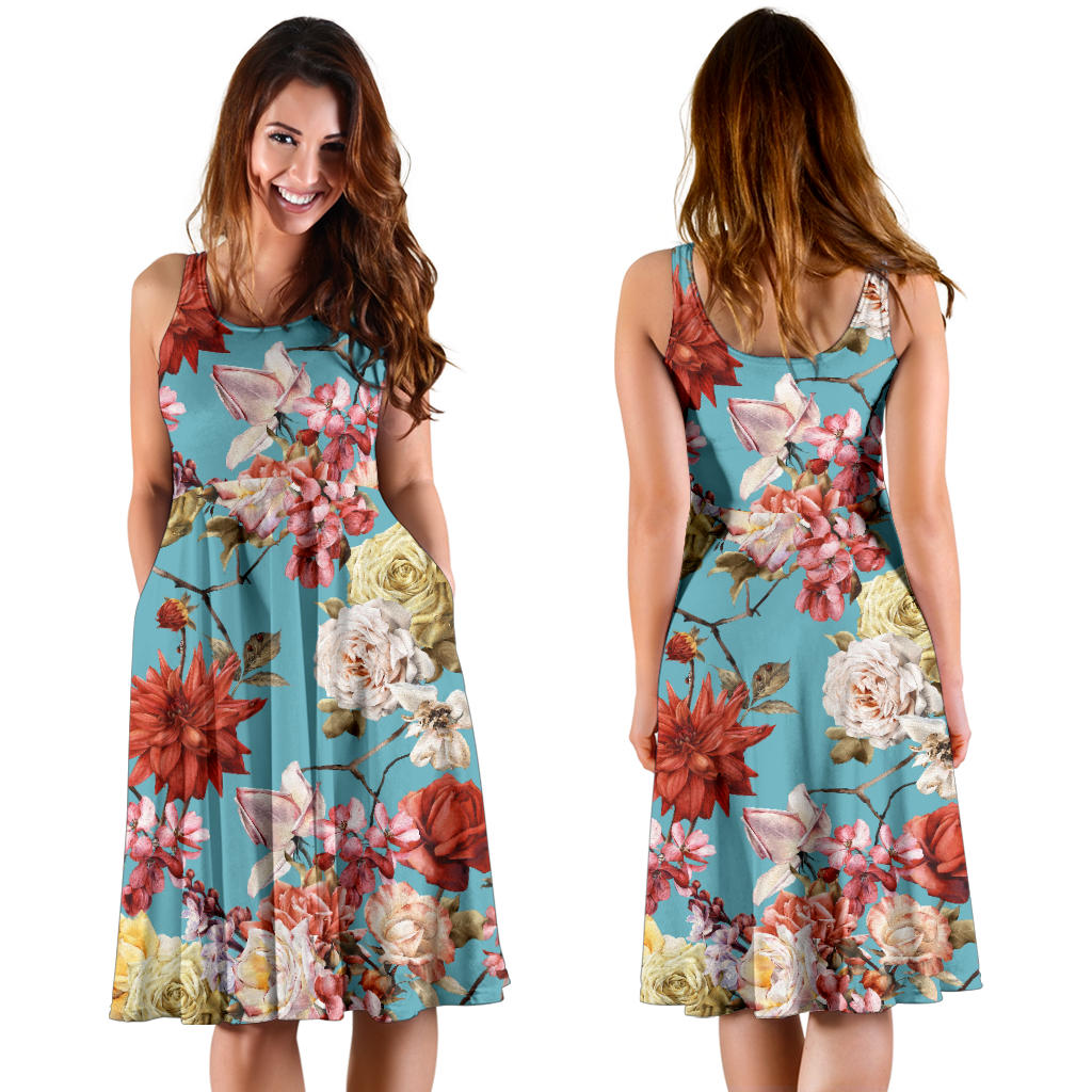 Summer Floral Pattern Print Design SF05 Midi Dress