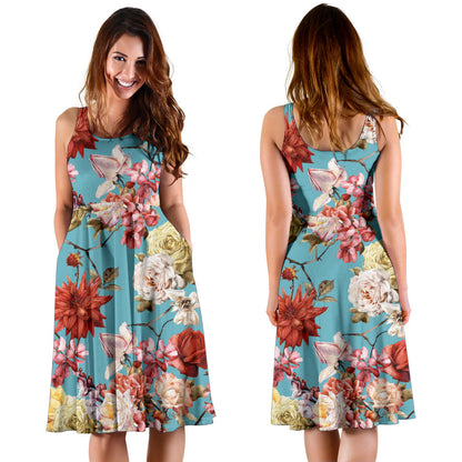 Summer Floral Pattern Print Design SF05 Midi Dress
