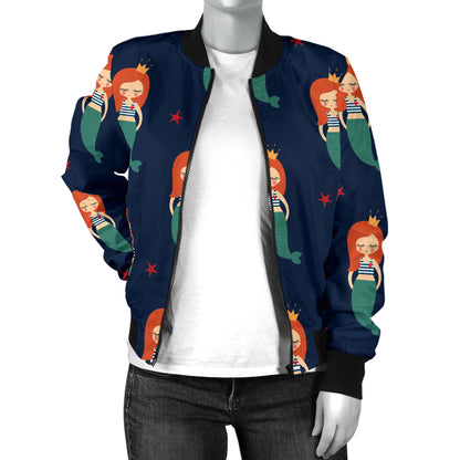 Mermaid Girl Pattern Print Design 01 Women's Bomber Jacket