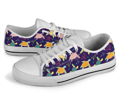 Sea Turtle Color Smile White Bottom Low Top Shoes