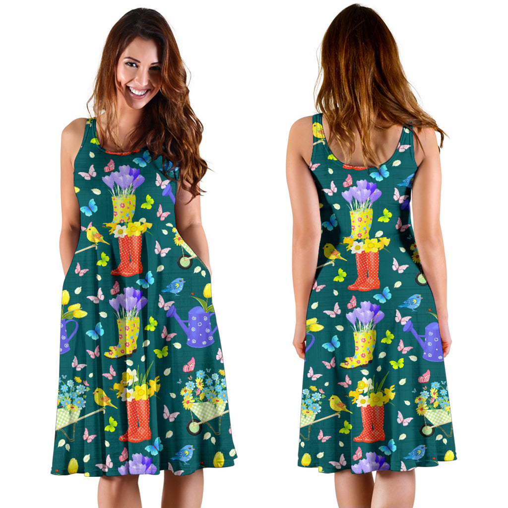 Gardening Pattern Print Design G08 Midi Dress