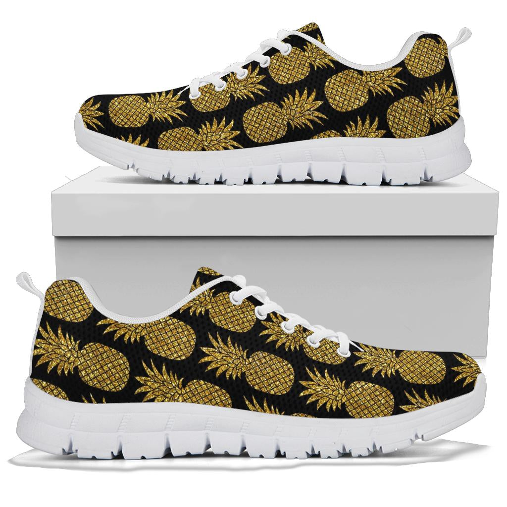 Gold Pineapple Pattern Print Design PP011 Sneakers White Bottom Shoes
