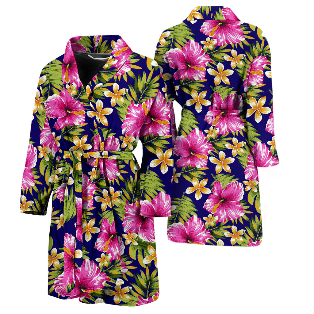 Pink Hibiscus Pattern Print Design HB027 Men Bathrobe