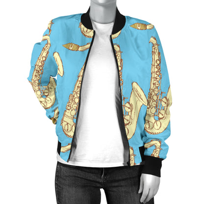 Saxophone Pattern Print Design 03 Women's Bomber Jacket