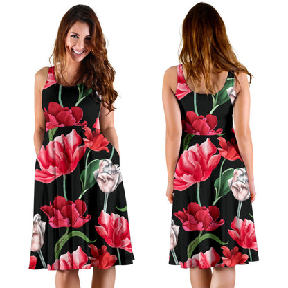 Tulip Pattern Print Design TP08 Midi Dress