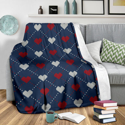 Heart Knit Pattern Print Design HE05 Fleece Blanket