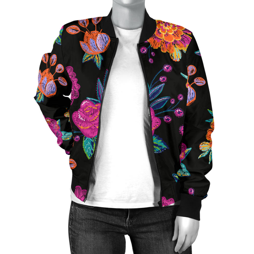 Marigold Pattern Print Design MR02 Women Bomber Jacket