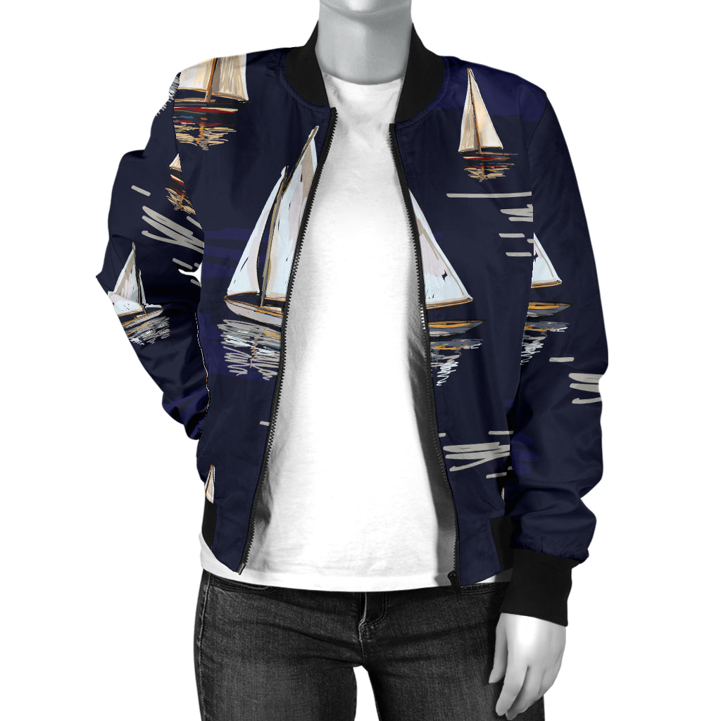 Sailing Ships Pattern Print Design A05 Women's Bomber Jacket